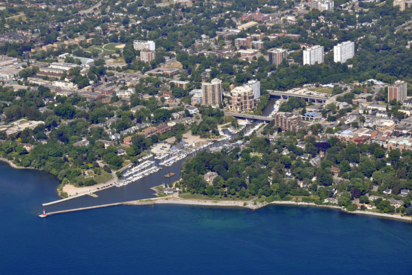 Aerial view of Marina in Oakville, Ontario