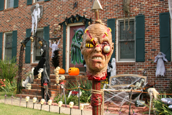 A front yard is decorated for Halloween in Canada.