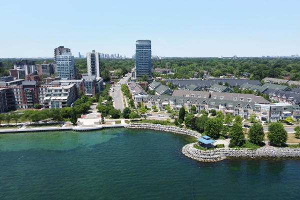 Mississauga waterfront on Lake Ontario provides a scenic route for cyclists and pedestrians.