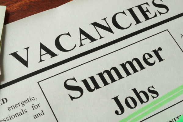 Newspaper ad displaying summer job vacancies