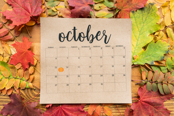 A calendar marks the Thanksgiving holiday in October on the second Monday of the month. 