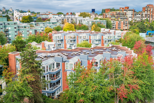 Condos in the Fairview district of Vancouver, British Columbia in autumn.